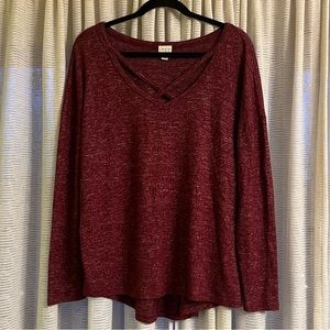 a new day Maroon Criss-Cross V-Neck Long Sleeve Top